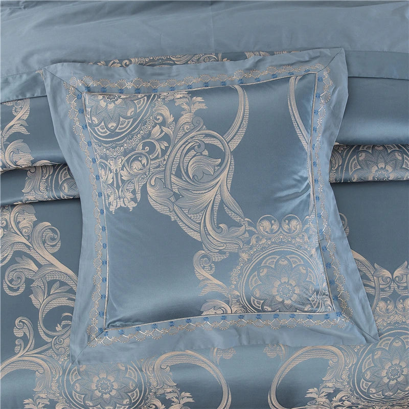 Sliver Gold Luxury Silk Satin Jacquard duvet cover bedding set queen king size Embroidery bed set bed sheet/Fitted sheet set