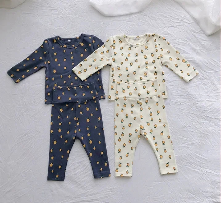 Cotton Warm High Waist Pants+Long Sleeve O-neck Top Sets Toddler Underwear Suits Baby Girls Boys New Cute 0-3years Pajamas