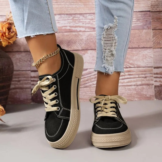 2024 Spring New Canvas Shoes Women Flat Sports Leisure Women Shoe Soft Bottom Comfortable Black Cloth Shoes Sneakers 40