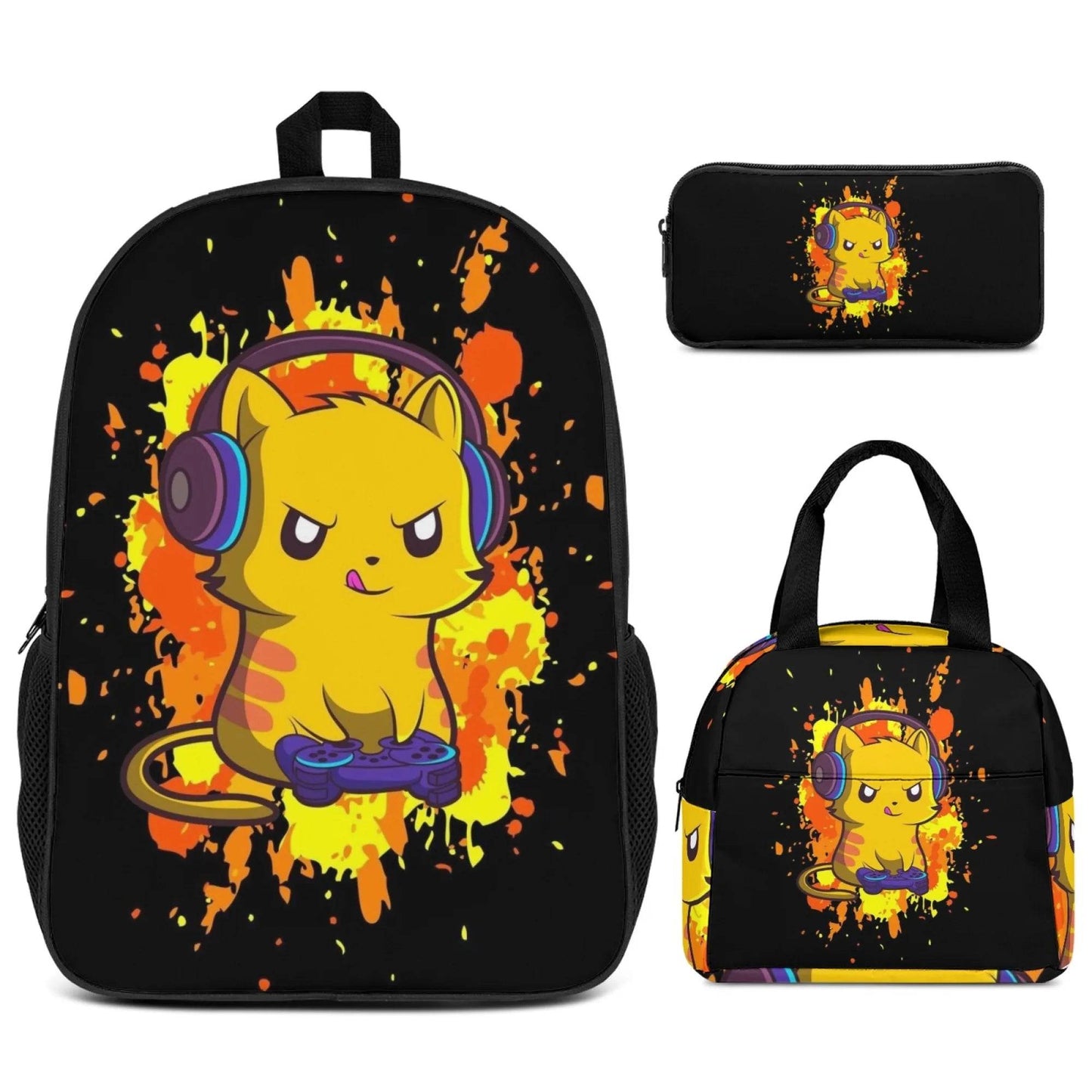 3Pcs Set School Backpack with Front Pocket,Cartoon L-eveling School Bags for Girls Boys,Large Child Backpack - AIAZ