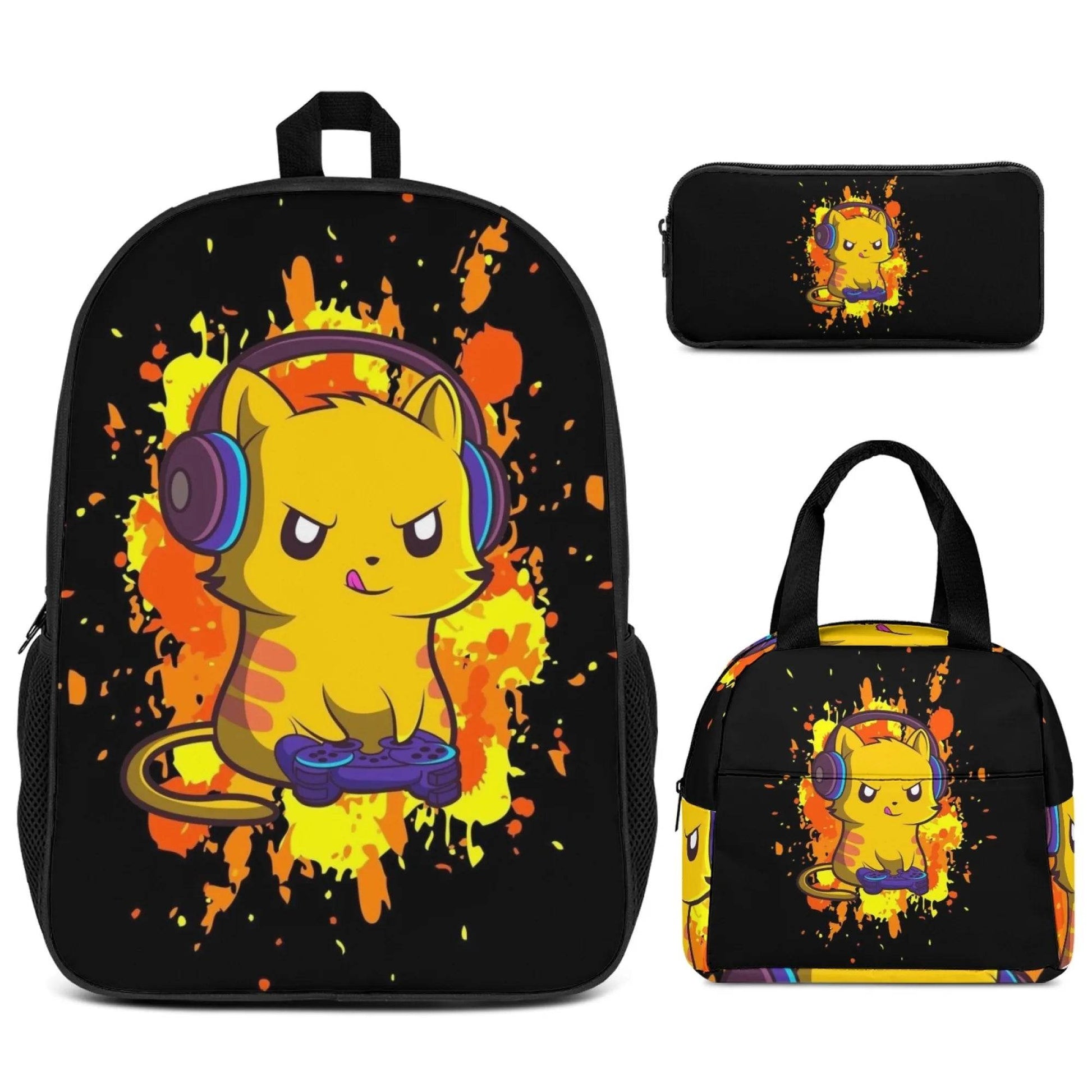 3Pcs Set School Backpack with Front Pocket,Cartoon L-eveling School Bags for Girls Boys,Large Child Backpack - AIAZ
