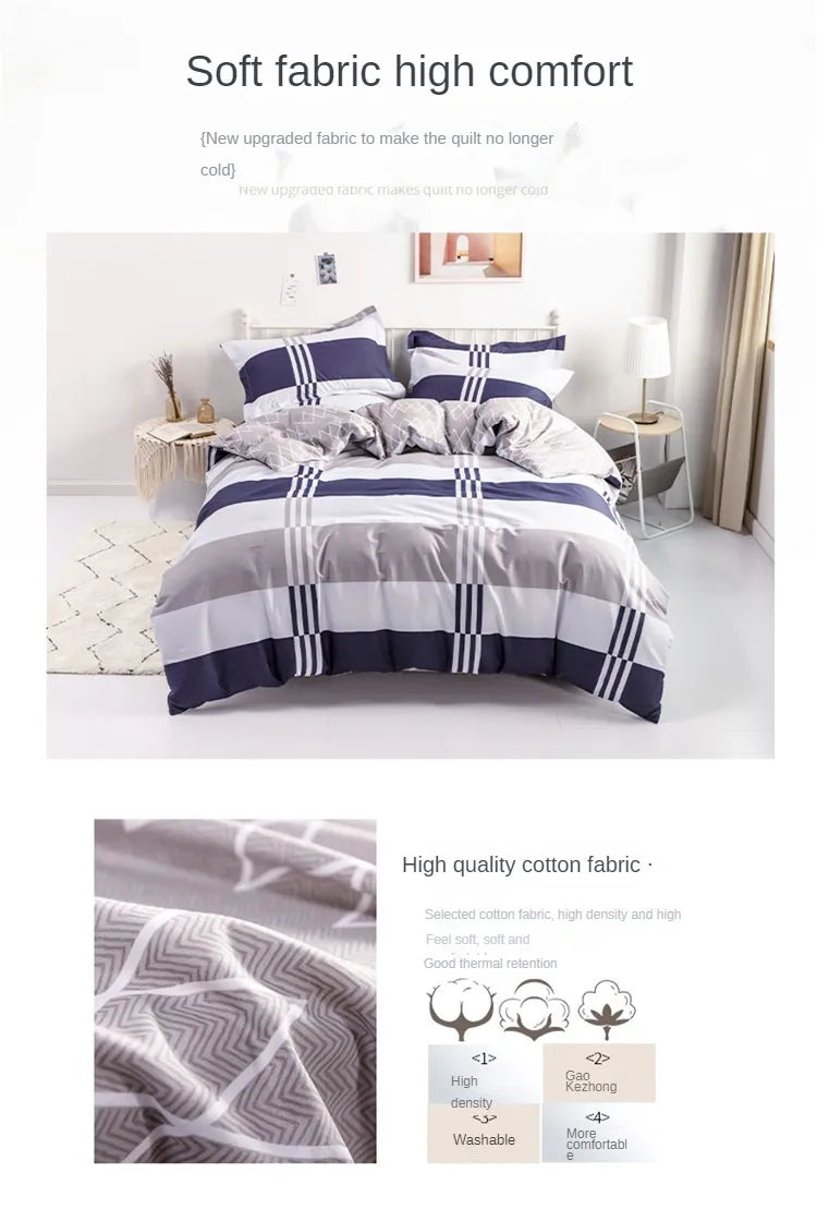 3PC 100% Cotton Duvet Cover Set Striped Printing 1PC Duvet Cover 2PC Pillowcase Cotton Soft Skin Friendly Bedding