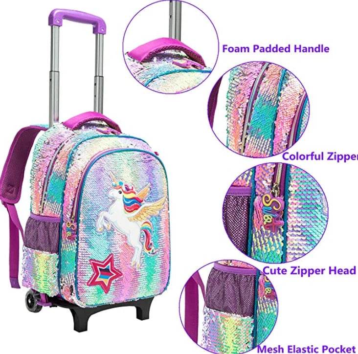 School Wheeled backpack Bag School bag with wheels Trolley Satchel bag Kids School Rolling backpack for girls School Trolley Bag - AIAZ