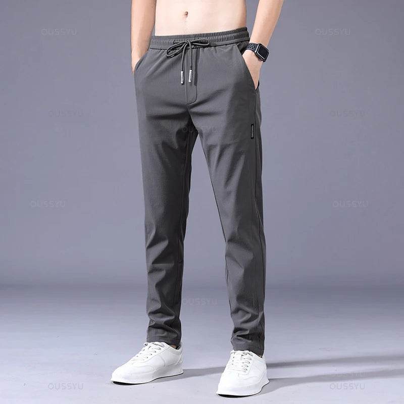 2025 Men's Trousers Spring Summer New Thin Green Solid Color Fashion Pocket Applique Full Length Casual Work Pants Pantalon - AIAZ