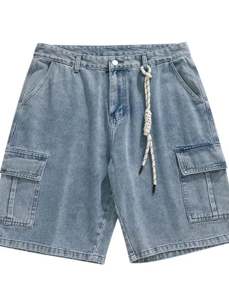 2025 New Denim Shorts for Men's Summer, Thin, Loose, Breathable, Pentagram Pants, Trendy, Versatile, Casual, Mid length, Versati - AIAZ