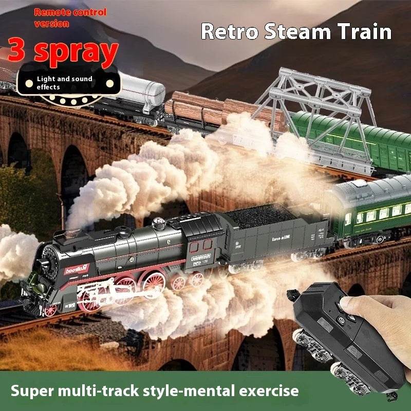 Electric Remote Control Steam Train Toy Green Children's Small Train Color Box Boy's Birthday Gift - AIAZ