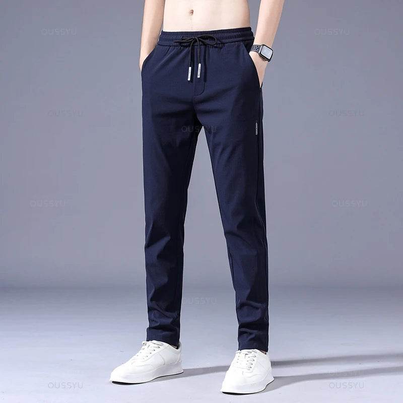 2025 Men's Trousers Spring Summer New Thin Green Solid Color Fashion Pocket Applique Full Length Casual Work Pants Pantalon - AIAZ