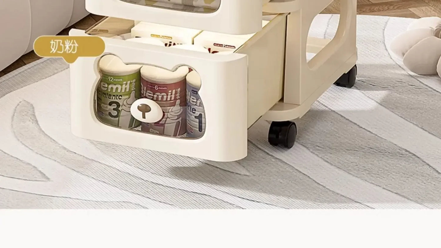 Household handcart baby snack toy storage rack, multi-layer drawer style storage rack, movable storage cabinet