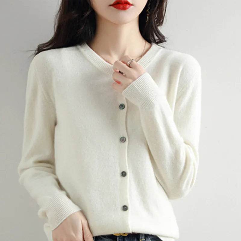 Women Cardigans Sweater O-neck Spring Autumn Knitted Cashmere Cardigans Solid Single Breasted Womens Sweaters 2022 - AIAZ
