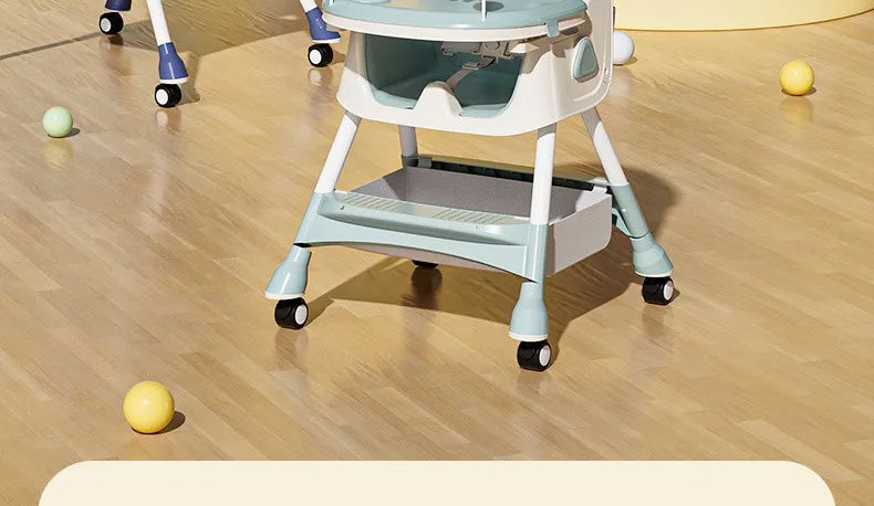 Portable Kids Dining Chair,Reinforced Steel Frame Non-Slip Base,Foldable with Wheels Adjustable Tray,Multi-Use Highchair