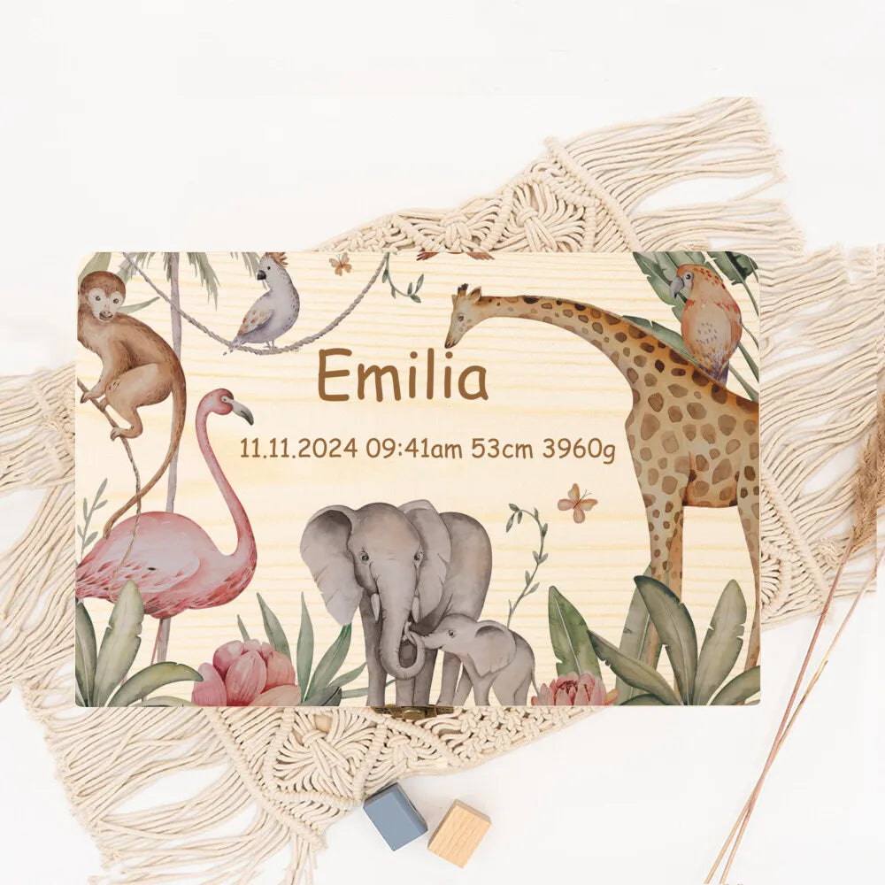 Personalized Memory Box with Trip Animals for Storing Keepsake Baby Baptism Gift Newborn Birth Stats Boxes Umbilical Cord Case