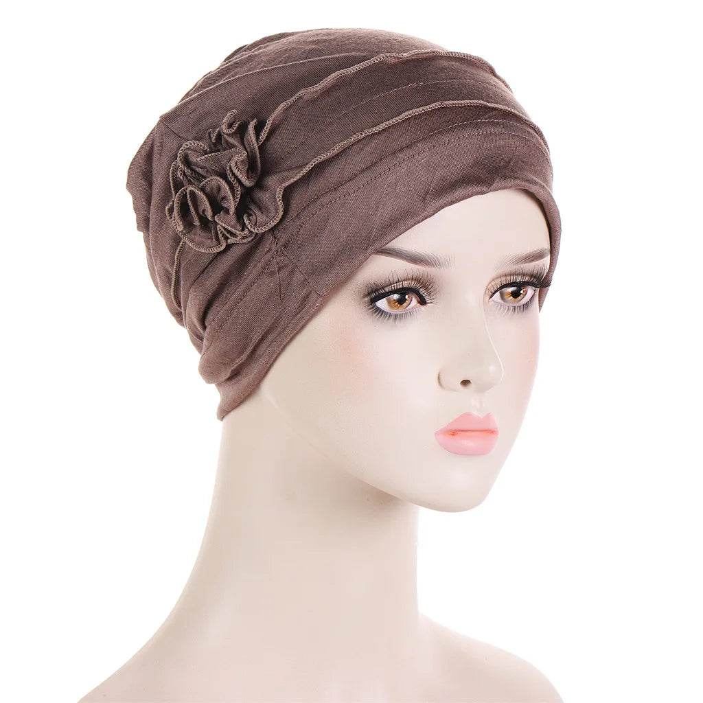 Muslim Fashion Flowers Turban Cap Solid Color Women Hijabs Islamic Chemo Cap Head Scarf Ladies Head Wrap Cover Hijab Scarf - AIAZ