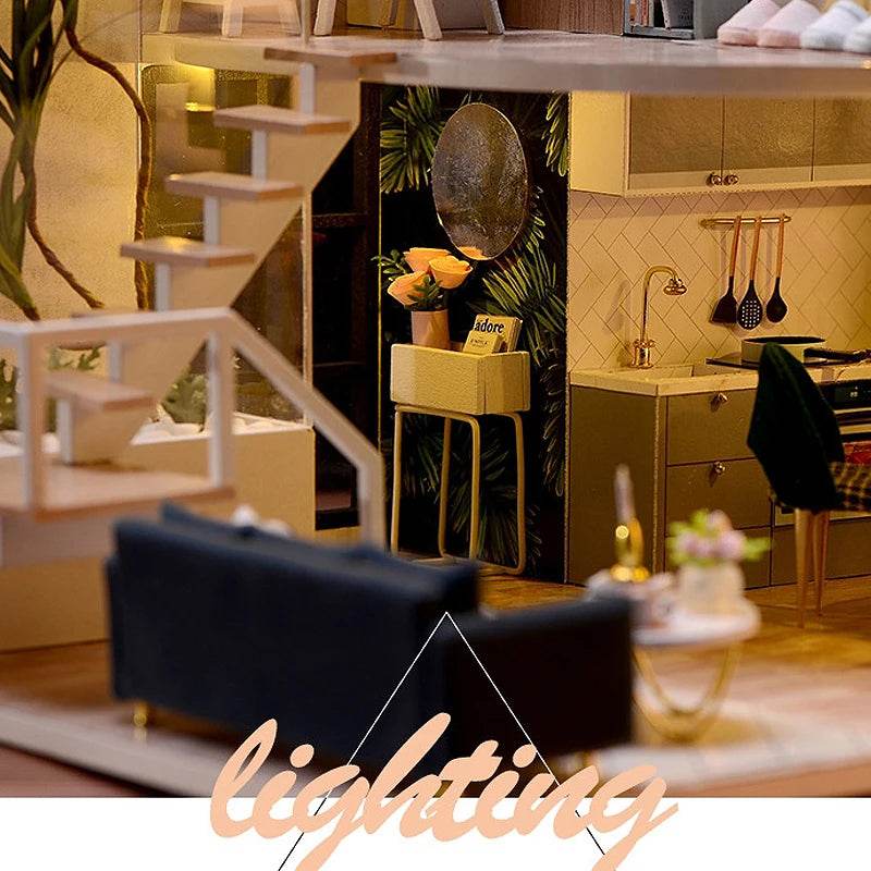 Doll House Kit 3D Wooden Mini DollHouse Assembly Building with Furniture Kit Toys Children's Birthday Gift 3D Puzzle Handmade - AIAZ