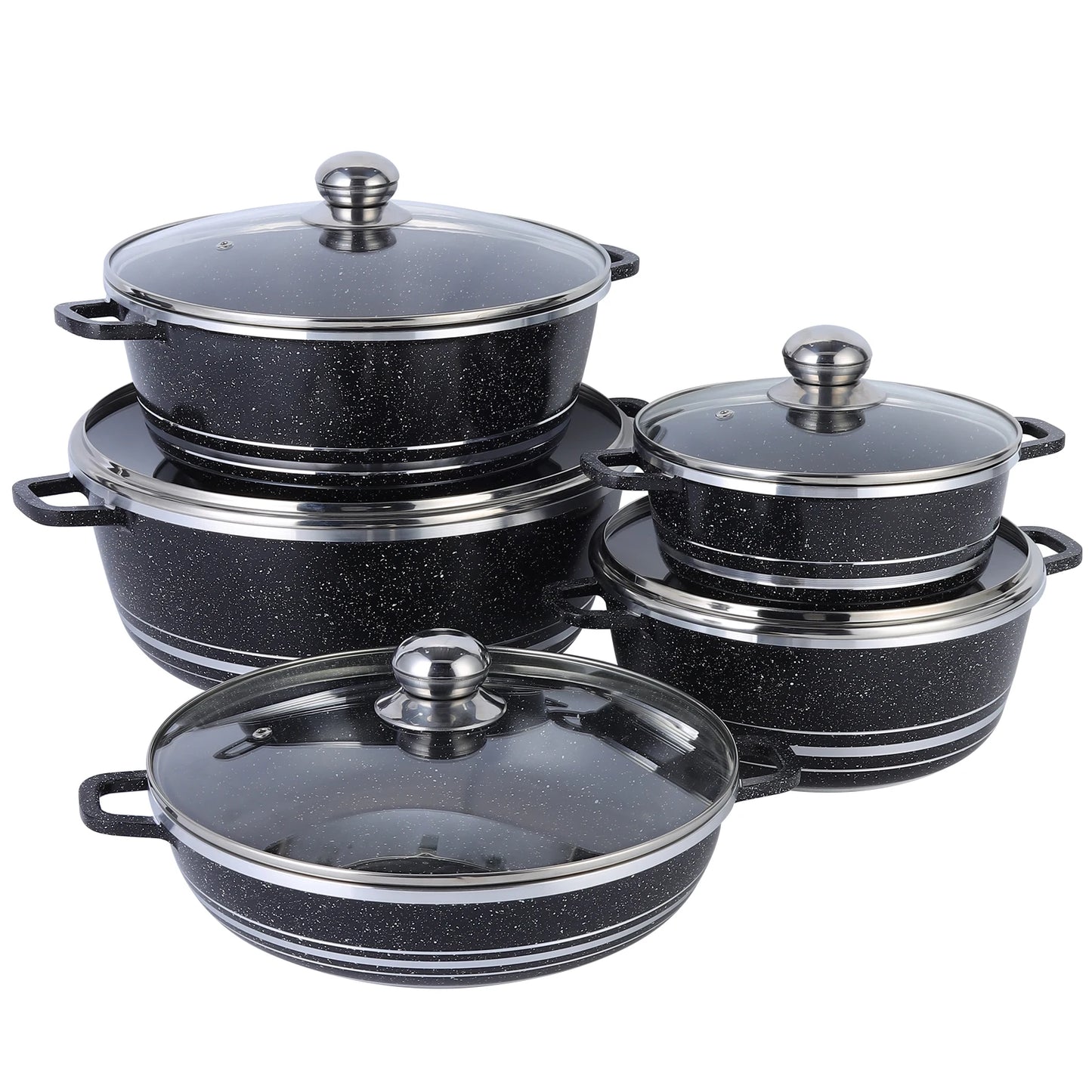 DONNOR 10-piece Stockpot Set with Glass Lid, Non-stick Cookware Set, PFOA PFOS Free, Fully Stovetop, Oven and Dishwasher Safe