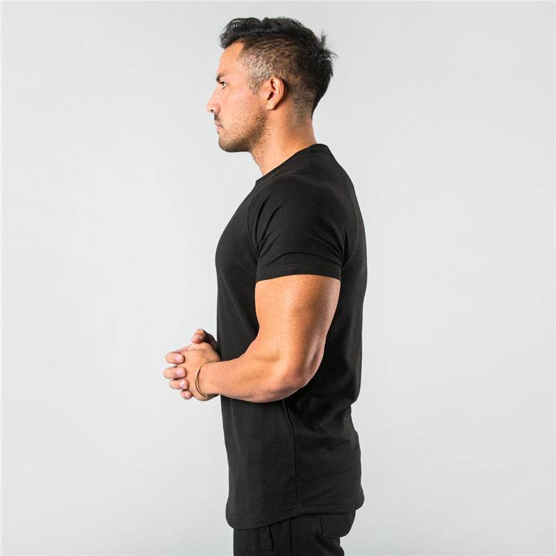New Fashion Plain Tops Tees Fitness Mens T Shirt Short Sleeve Muscle Joggers Bodybuilding Tshirt Male Gym Clothes Slim Fit Shirt - AIAZ