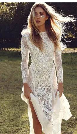 Women's Dress White Hollow Out Cotton Sundress Lace Sleeveless Long Splicing Summer Party Elegant Evening Woman Skirt Clothing - AIAZ