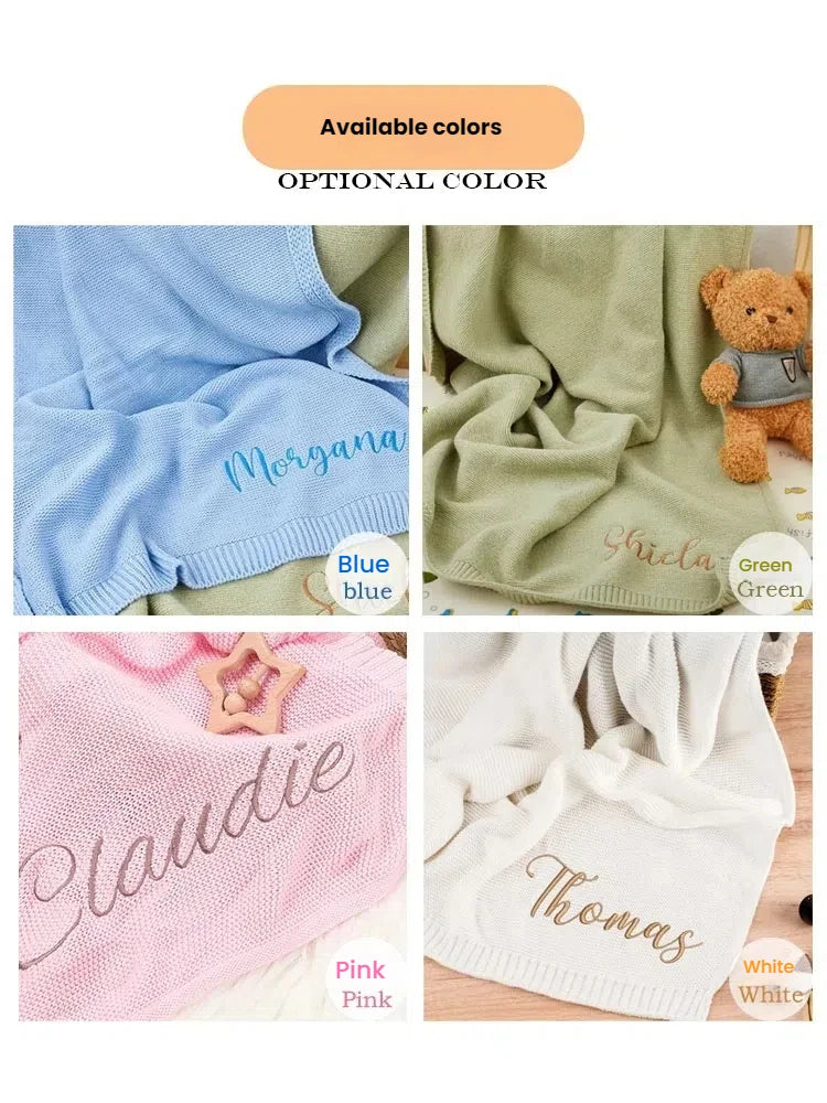 Personalized  letter Embroidered Newborn Custom name Nursery Baby Cotoon Knit Blanket Chunky Stroller Gifts for Boy Girl  Birthd