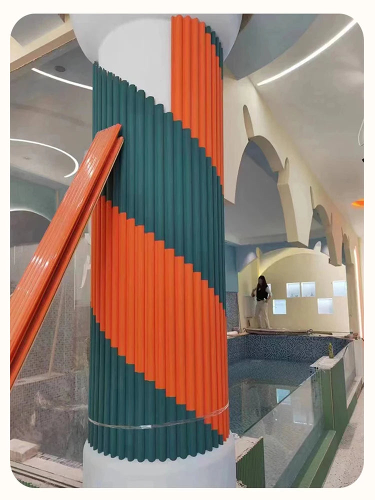 6 pieces 2.3M Rotating Solid Wood Grille Panel - Great Wall wave board internet famous background wall wrap with cylinder