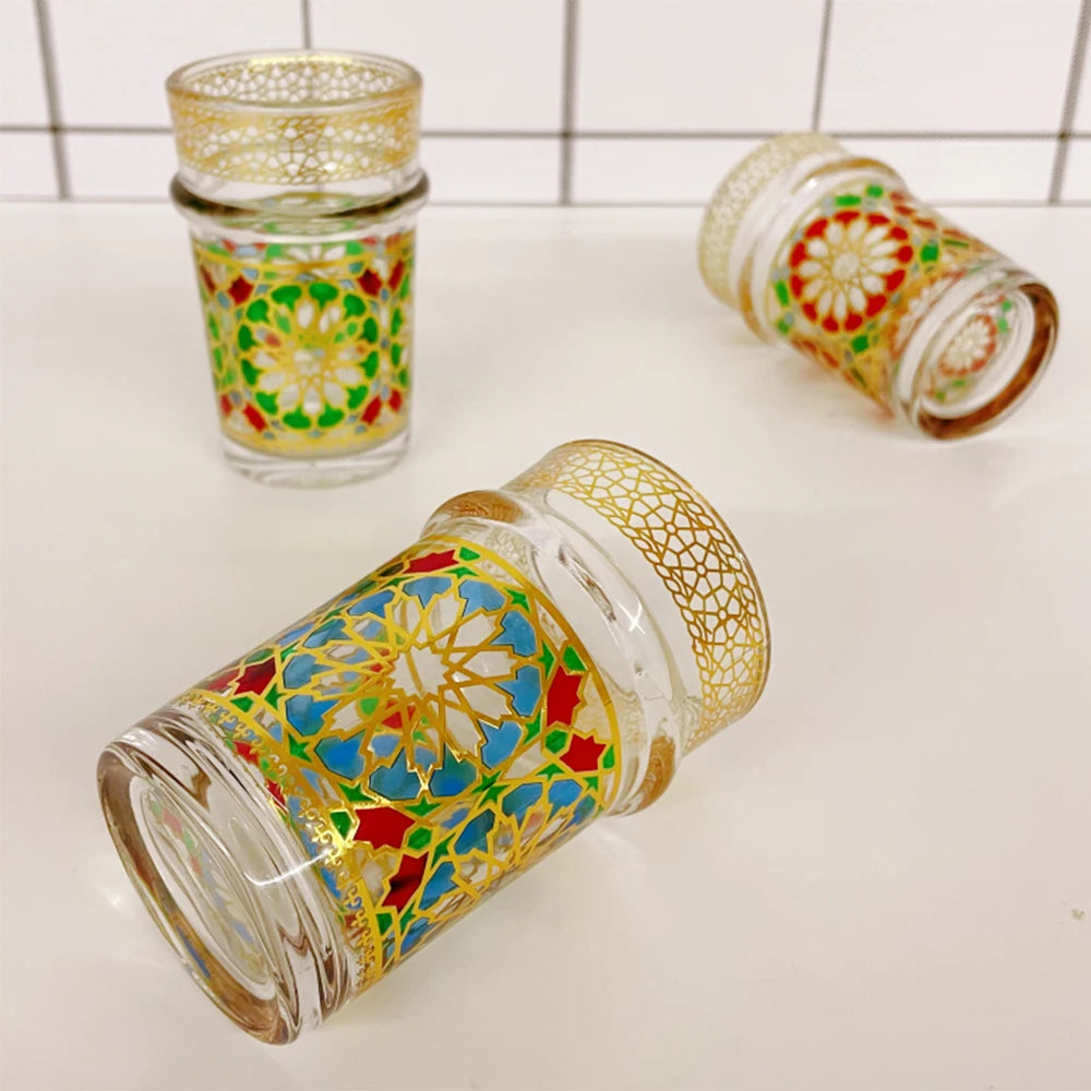 12-piece set, Light luxury style Moroccan glass cup, Türkiye Saudi restaurant tea cup, Mosaic paper gilding water cup, gift cup