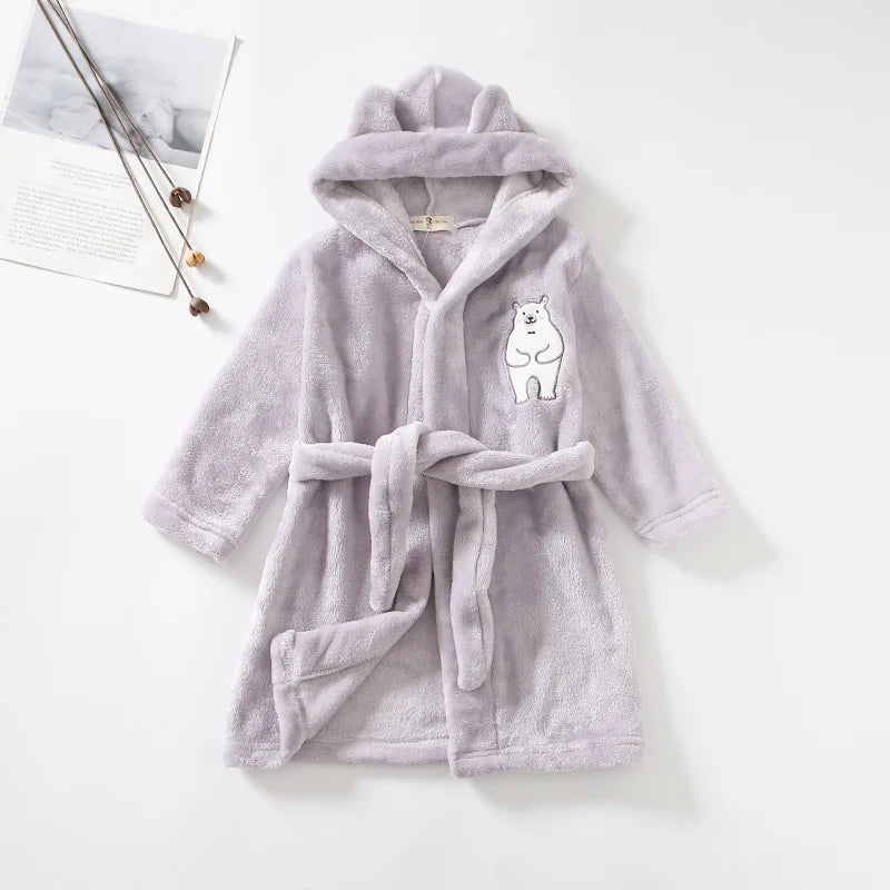 Kids Soft Pajamas Children's Winter Flannel Bathrobe 2023 New Cartoon Cute Sleepwear Boys Girls Autumn Robes Hooded Homewear