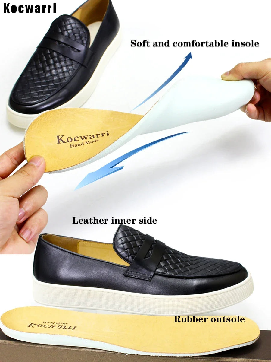 Handmade Genuine Leather Men's Loafers Red Crocodile Pattern Penny Slip-On Dress Flats for Office Wedding Party