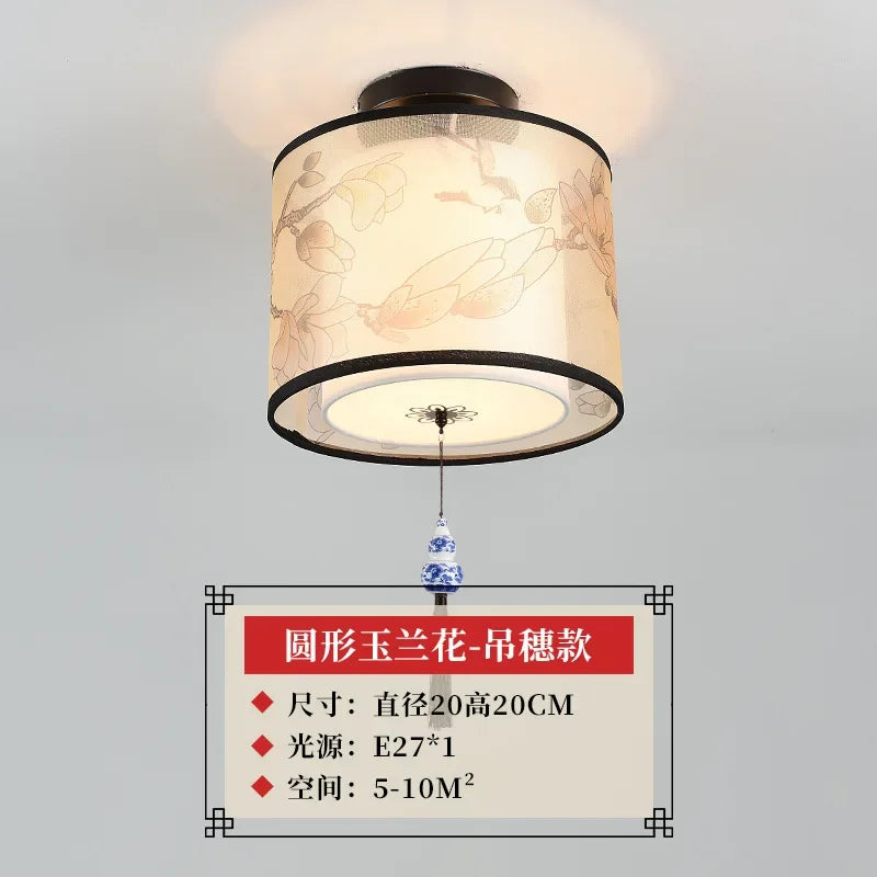 New Chinese Chandelier Lustre Ceiling Lamp Simple Corridor Chinese Painting Ceiling Lights Creative Suspendu Lotus Led Lighting