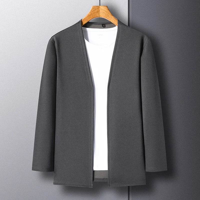 New Men's Casual Solid Color Long Sleeved Cardigan Cloak Spring and Autumn Fashionable Comfortable Top - AIAZ