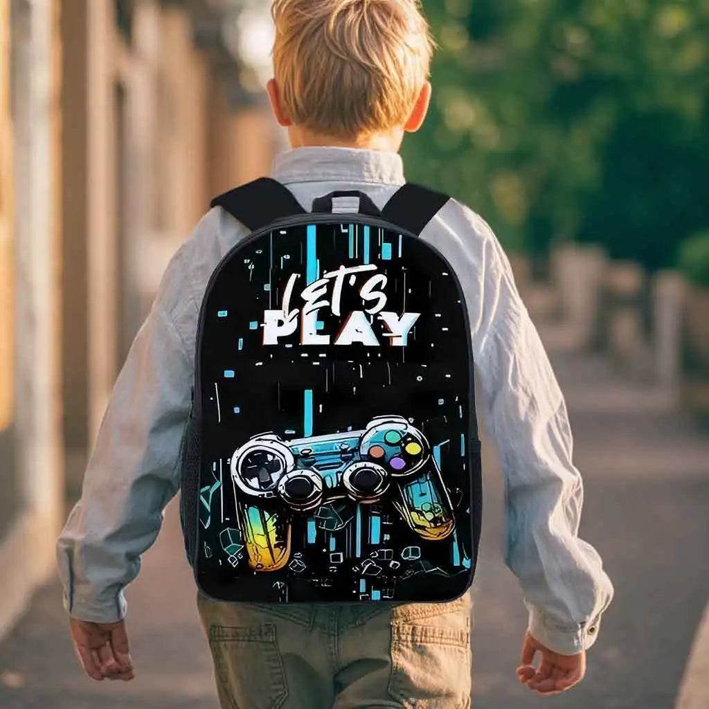 School Bags for Children Boys Game Pad Pattern Backpacks Kids Satchels Primary School Grade 1-3 Students 3 Pieces Set Backpacks - AIAZ