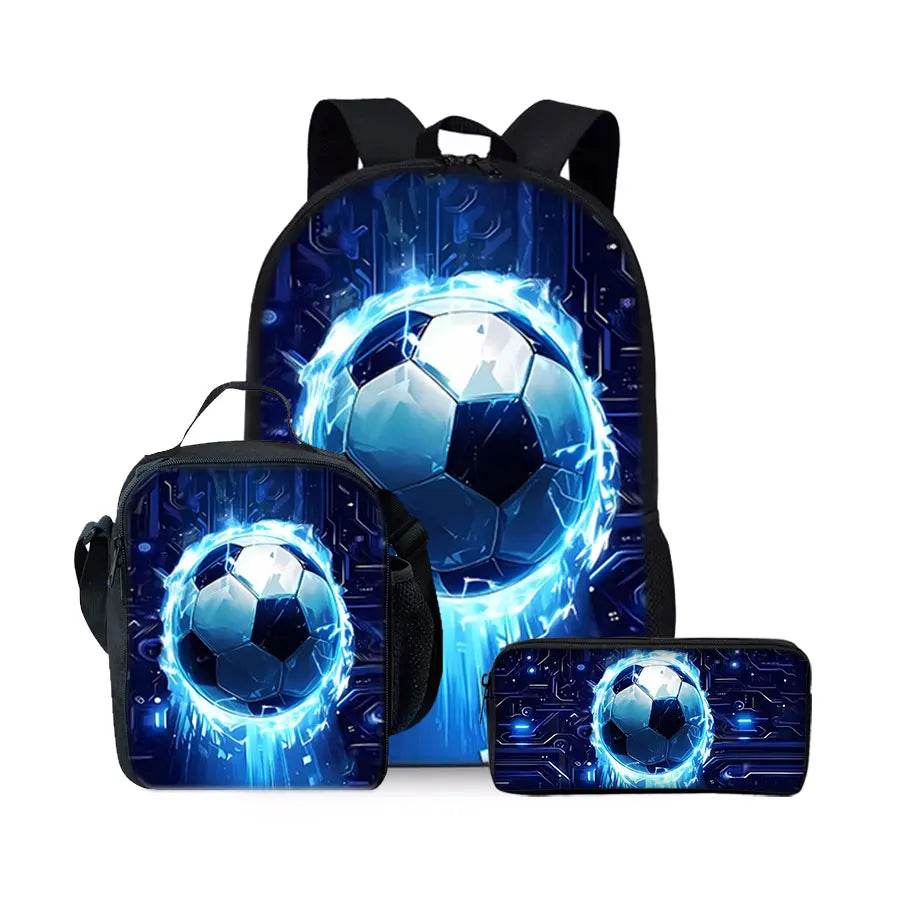 New Football Pattern Three Piece Set Backpacks for Boy and Girls Best Gifts 3D Cartoon School Backpack for Children - AIAZ