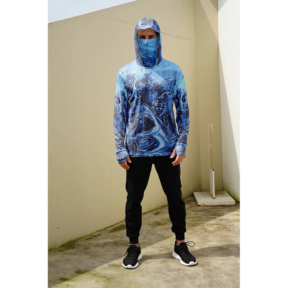 Fishing Shirts Long Sleeve Hoodie UPF 50+ T-shirt Tops Sun Protection Jersey Men's Face Mask Fishing Clothes