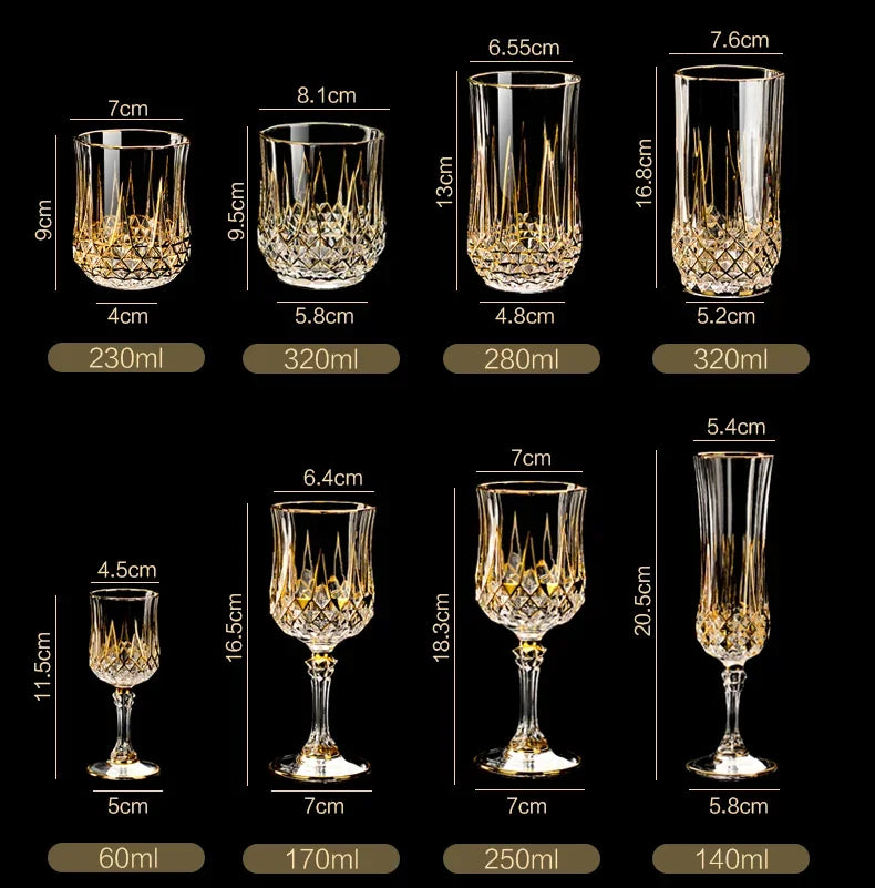 Hand-painted French imported gold cda crystal red wine glasses set home whisky strong wine glasses 2 Pack.