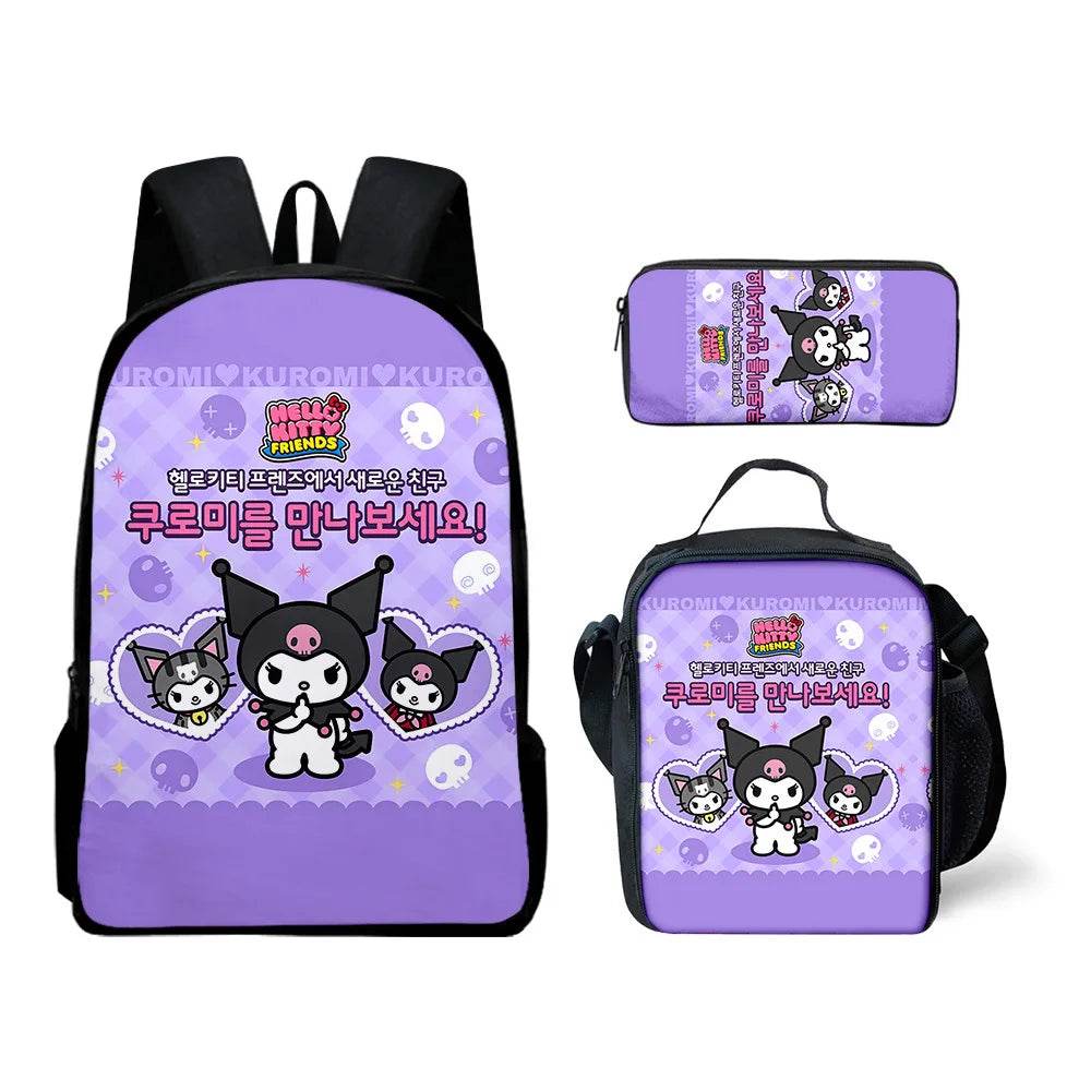 Sanrio Kuromi Backpack Sanrio Backpack Pencil Bag Student School Bag Primary and Middle kawaii Cartoon School Bag Mochila - AIAZ