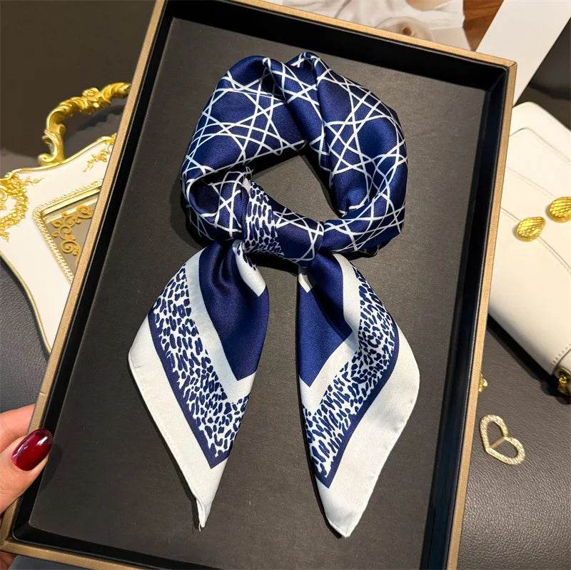 Luxury Chain Print Small Square Scarf Simulated Silk Thin Neck Scarf Fashion Sunscreen Headscarf For Women 70x70cm - AIAZ