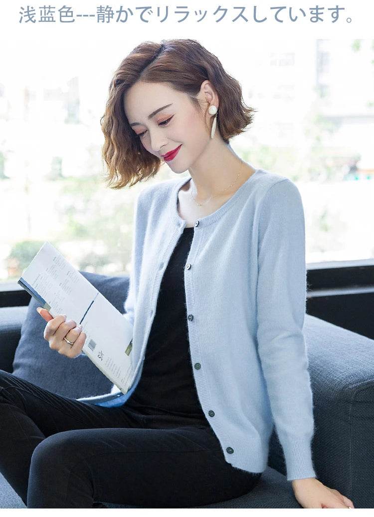Women Cardigan Large Size Warm Pure Mink Cashmere Sweaters O-neck Loose Coat Female Sweater Ladies' Jacket Solid Knit Cardigans - AIAZ