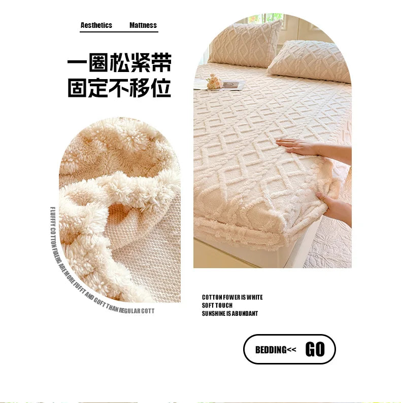 2025 new solid color Tafu fleece fitted sheet household mattress protective cover non-slip single piece no pillowcase
