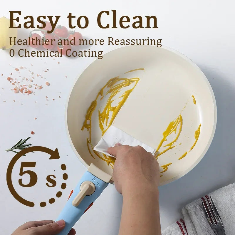 DONNOR 5Pcs Ceramic Coating Cookware Set Detachable Handle Frying Pan Milk Pot Chef Pot Induction Cooker Gas stove Universal