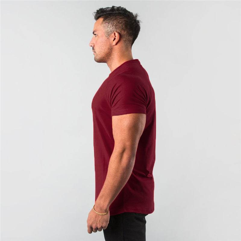 New Fashion Plain Tops Tees Fitness Mens T Shirt Short Sleeve Muscle Joggers Bodybuilding Tshirt Male Gym Clothes Slim Fit Shirt - AIAZ