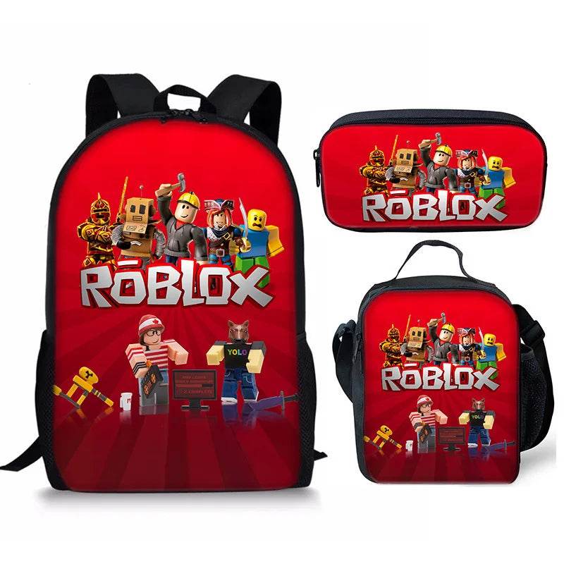 Game ROBLOX Student Backpack Korean Version Primary and Secondary School Backpacks Ins Fashion Trend Backpack Three Piece Set - AIAZ