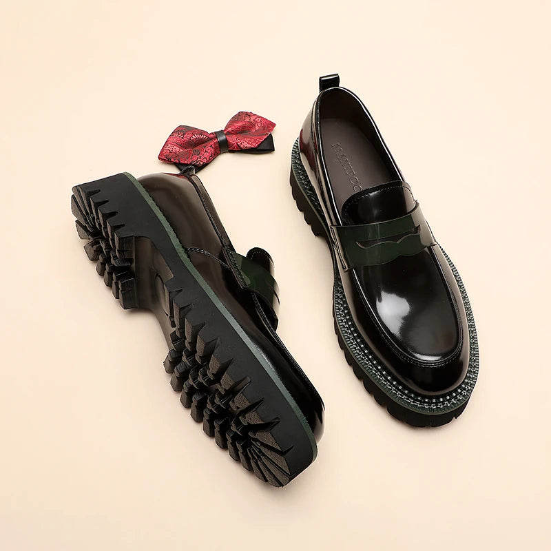 Spring and Autumn New Men's Business Casual Shoes, Genuine Leather Thick Soled Round Toe Loafers