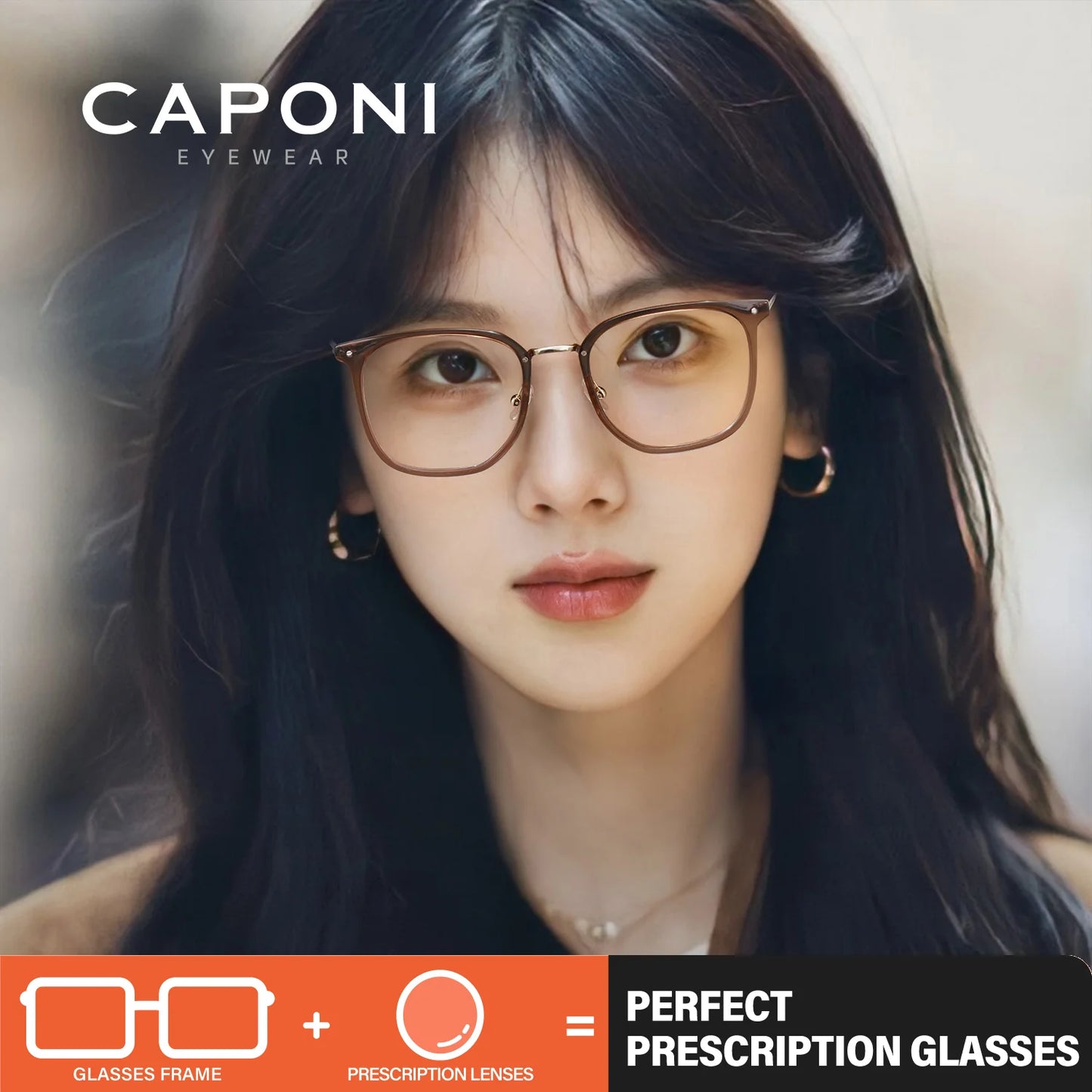 CAPONI Prescription Glasses Women Myopia Retro Light Weight Computer Anti Blue Light Glasses Photochromic Eyes Glasses PJ34022