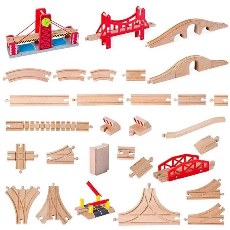DIY Children Wooden Train Rail Track Accessories Toy Cross Track Railway Toys Compatible All Track for Kids Boys & Girls Gifts - AIAZ