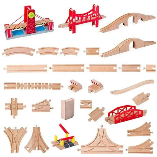 DIY Children Wooden Train Rail Track Accessories Toy Cross Track Railway Toys Compatible All Track for Kids Boys & Girls Gifts - AIAZ