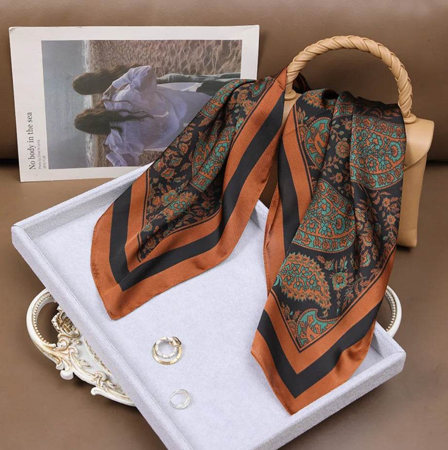 Women Fashion Versatile New Silk Scarves 70x70cm Square Scarf Korean Version Neck Protection Spring and Autumn Vintage Scarf - AIAZ