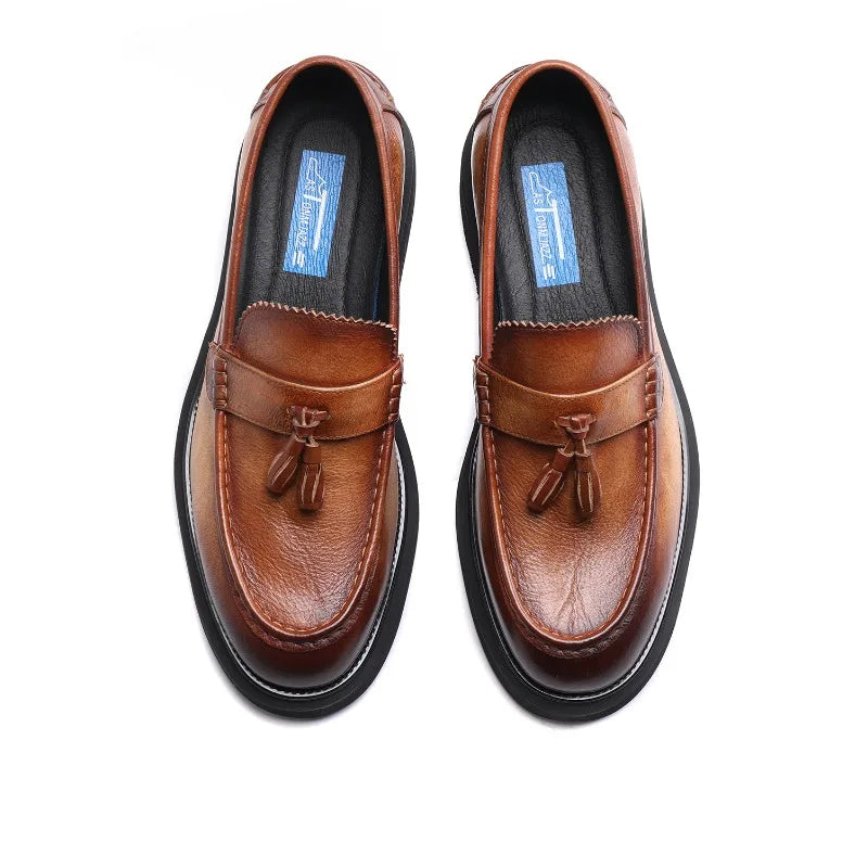 Mens Genuine Leather Loafers Slip On British Style Thick Sole Oxford Shoes Summer Casual Business Shoes