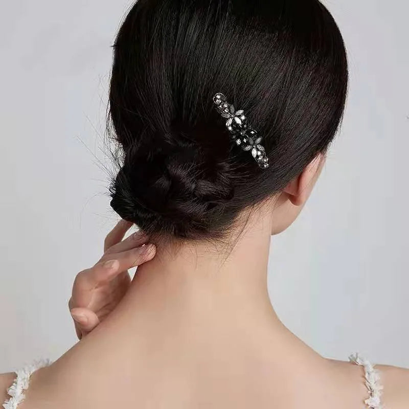 The new Korean version of the crystal flower spring hairpin elegant rhinestone wild ponytail hairpin women's hair accessories