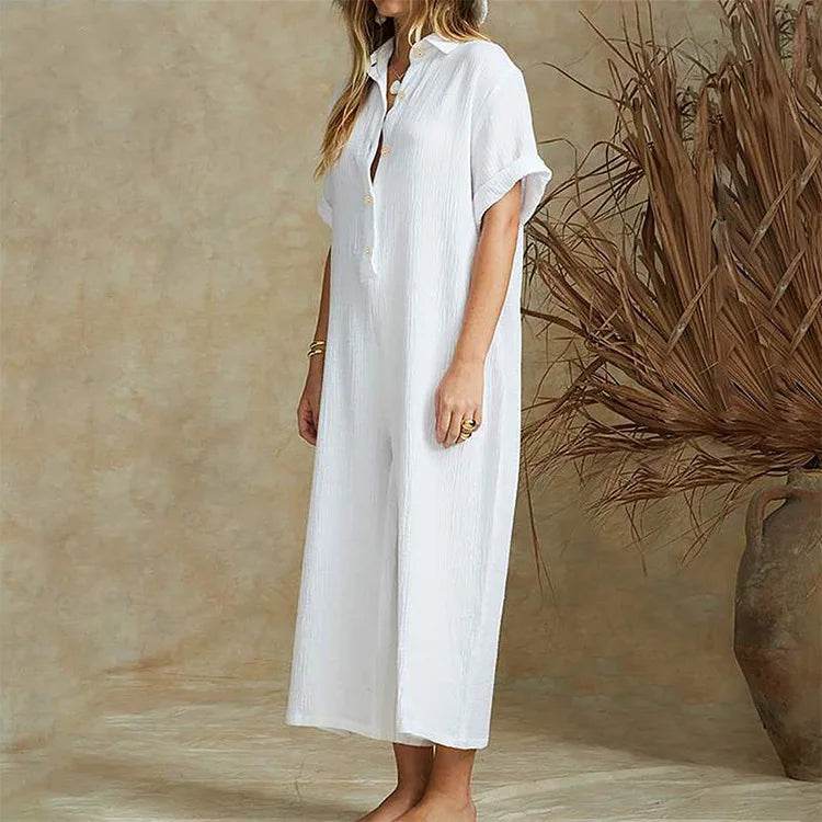 Summer Casual Workwear Jumpsuit Cotton And Linen Women's Trousers Spring Summer Elegant Office Lady Loose Simple Jumpsuits - AIAZ