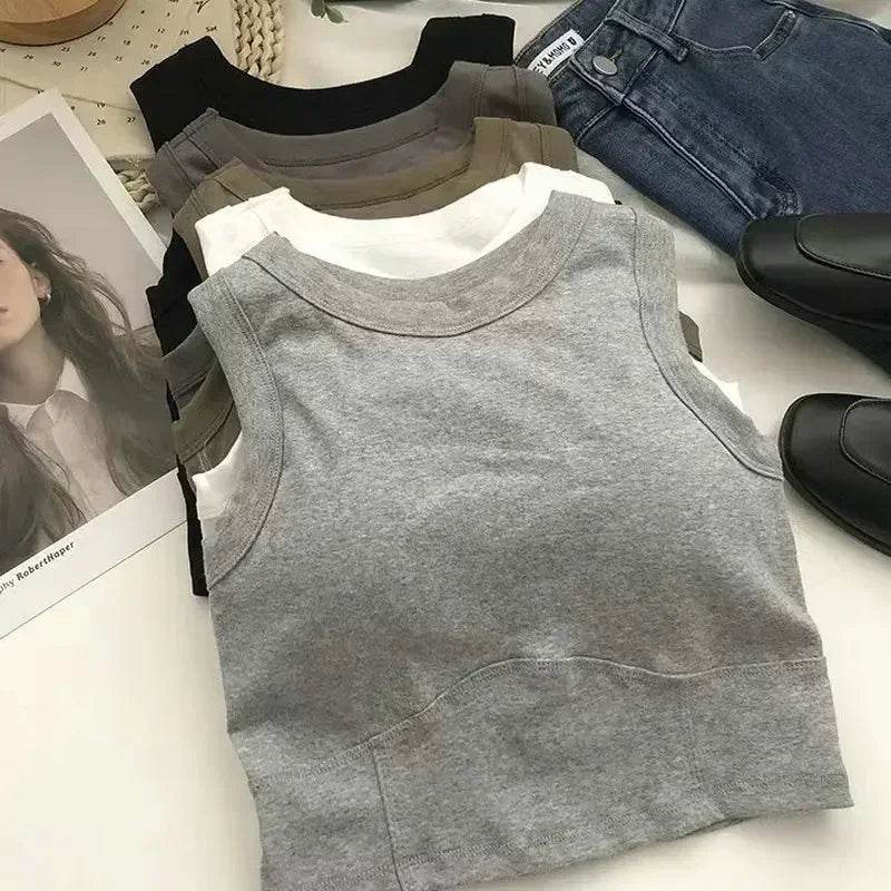 Women Crop Tops Sexy Solid Camisole One-piece Tube Top Seamless Sports Tank Top Wireless Underwear Padded Bra Bralette Vest - AIAZ