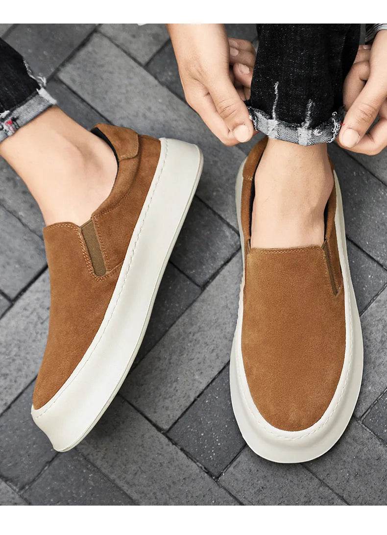 Men's shoes summer 2024 new low-top all-match nubuck leather sneakers lightweight slip-on slip-on shoes fashionable casual shoes - AIAZ