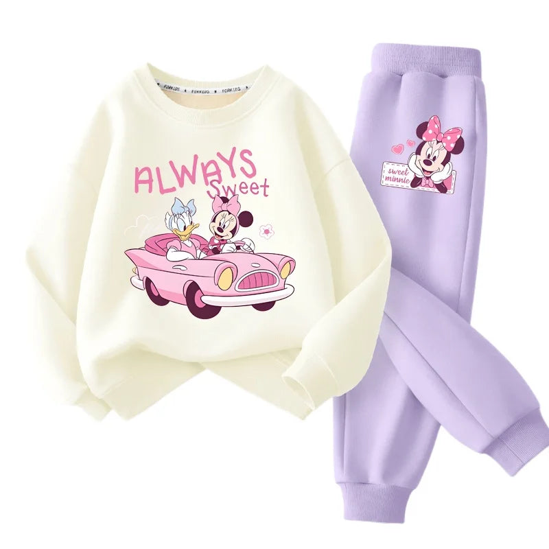 Disney New Minnie Printed Sweatshirt and Sweatpant 2pcs Set for Children Clothing Sets Girls Pullover Two Piece Suit Tracksuit