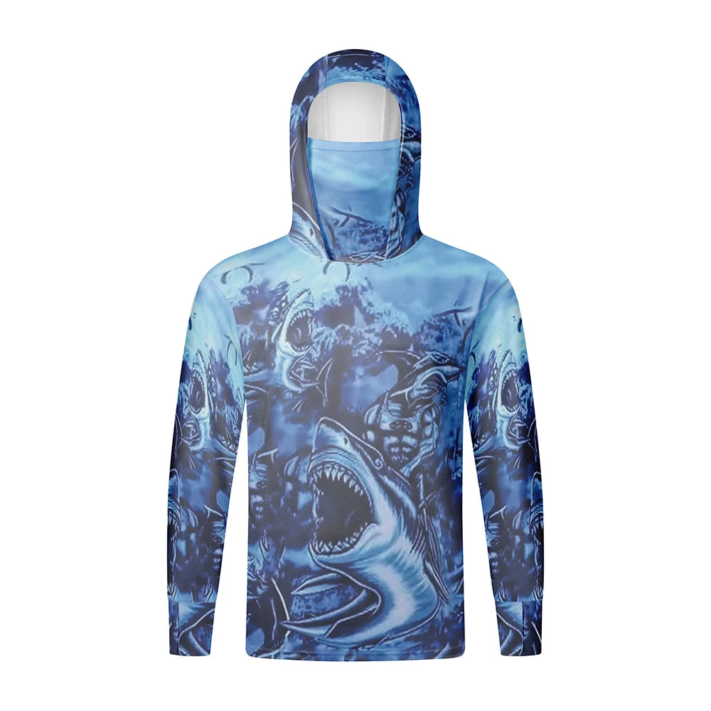Fishing Shirts Long Sleeve Hoodie UPF 50+ T-shirt Tops Sun Protection Jersey Men's Face Mask Fishing Clothes